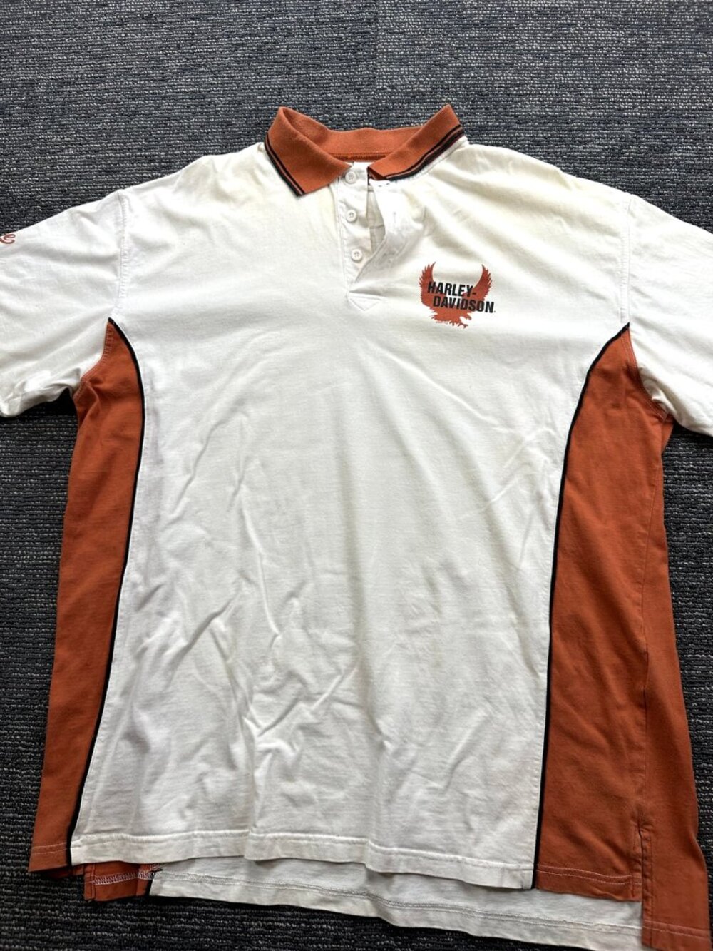 Harley-Davidson Mens 3XL White Orange Polo Shirt Eagle Gillette Wyoming XXXL